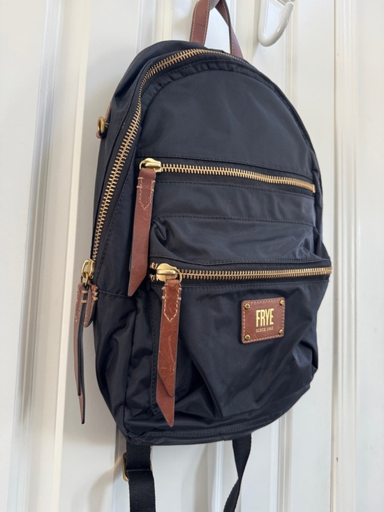 Frye Black Backpack with Brown Leather Accents and Gold Hardware main image 7